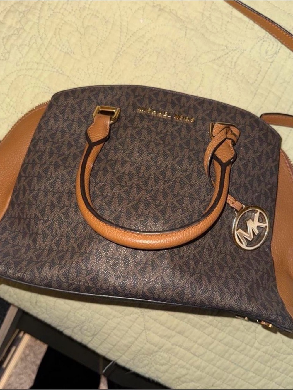 Michael Kors Brown and Tan Logo Dome Satchel